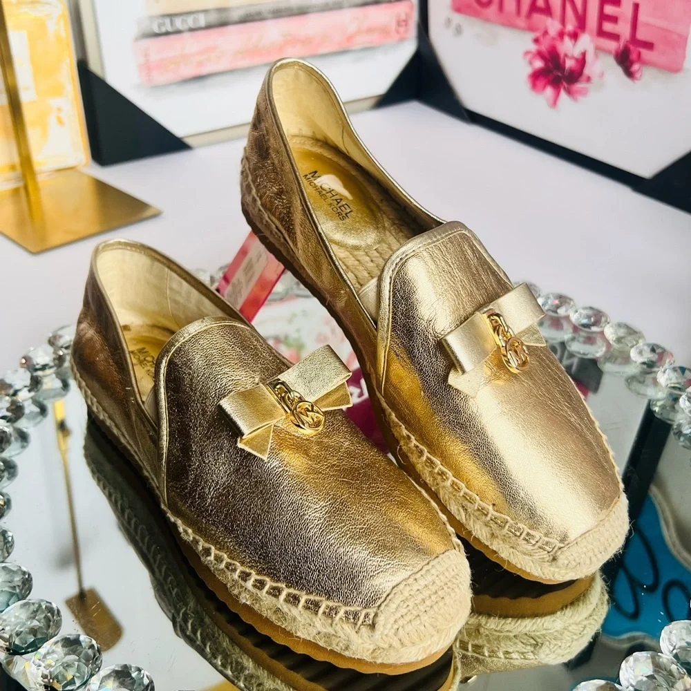Michael Kors Women's LEATHER Hastings Slip On Espadrille Metallic Gold W8M V019k